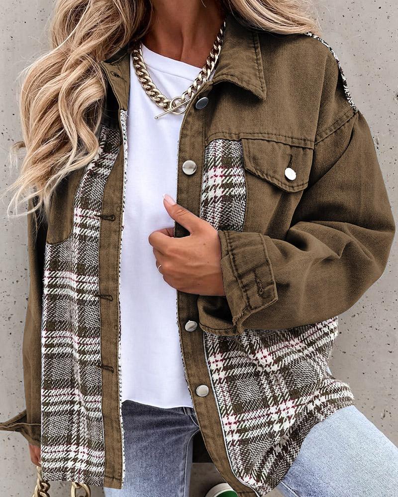 Plaid Print Patchwork Cargo Shacket