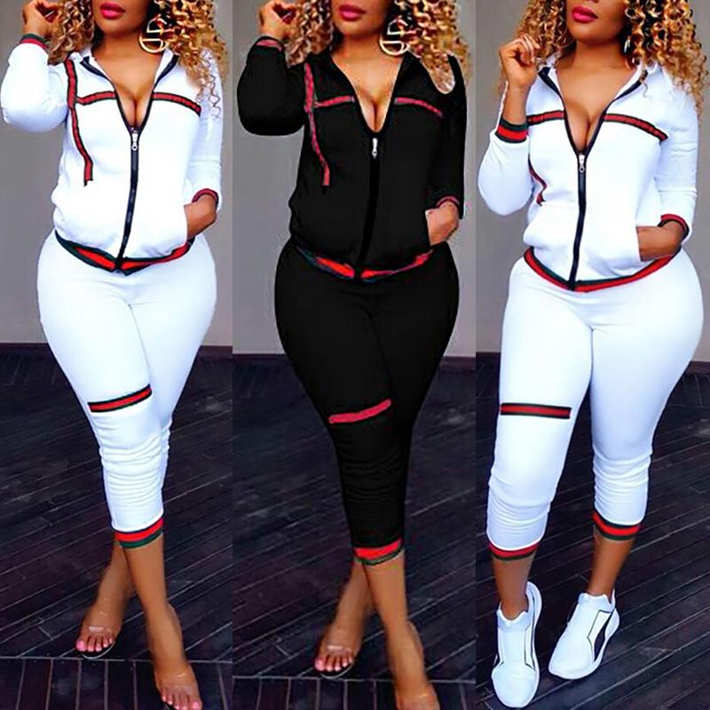 Contrast Binding Zip Front Top & Pants Set