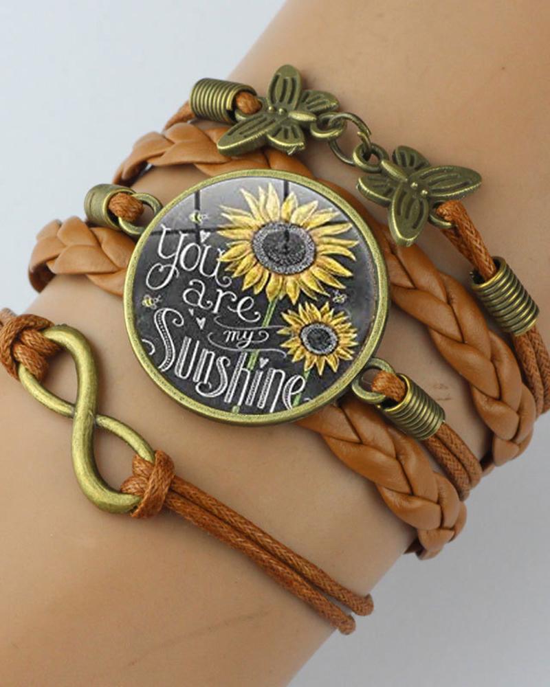 1pc Sunflower You Are My Sunshine Butterfly Multi-Layer Braided Bracelet