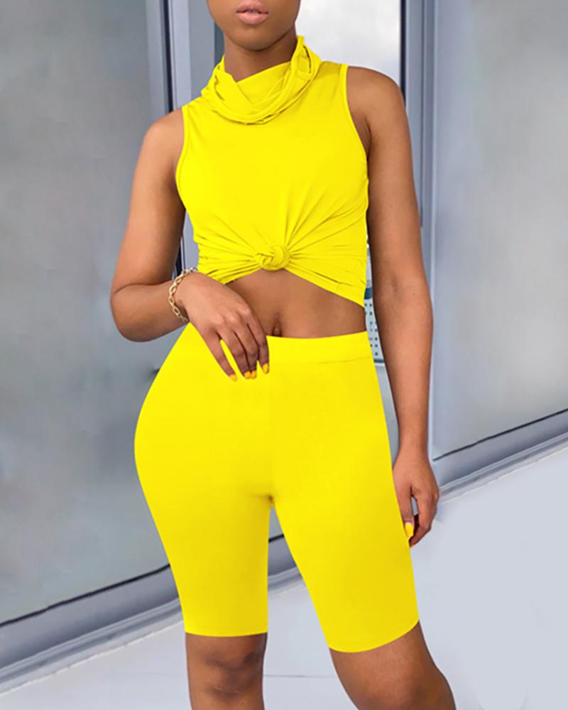 Solid Sleeveless Casual Top & Shorts Set