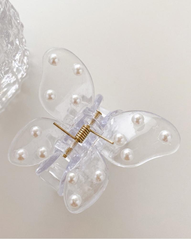 1pc Pearls Decor Butterfly Shaped Hair Claw