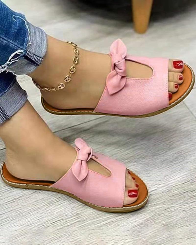 Bowknot Design Hollow Out Slippers