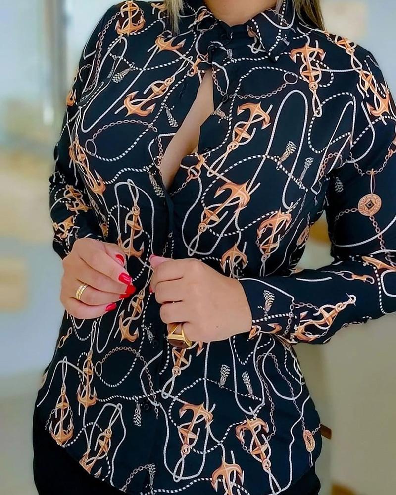 Boat Anchor Print Long Sleeve Shirt