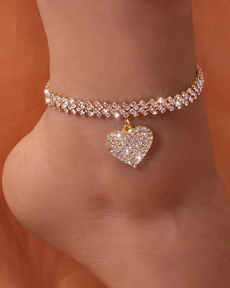 1pc Rhinestone Love Pendant Chain Anklet