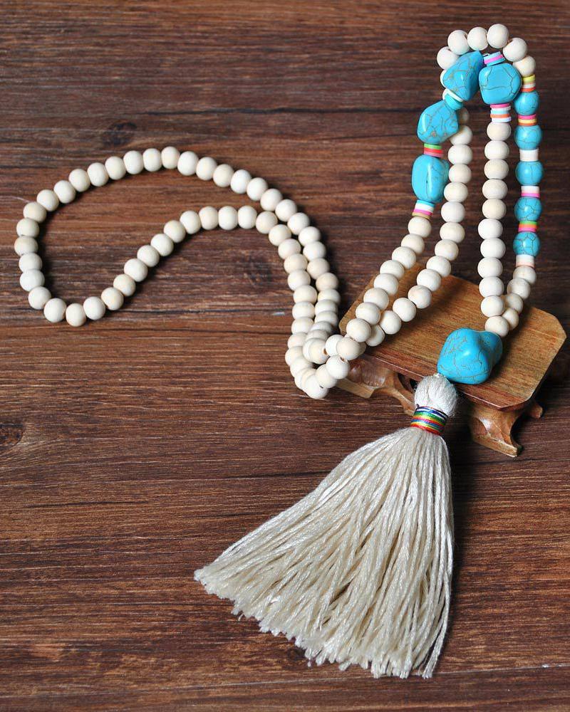 1pc Turquoise Beaded Tassel Design Pendant Necklace