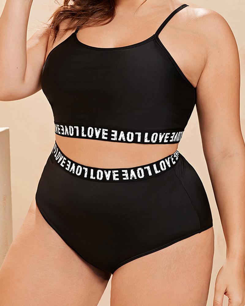 Plus Size Love Letter Pattern U-Neck Bikini Set