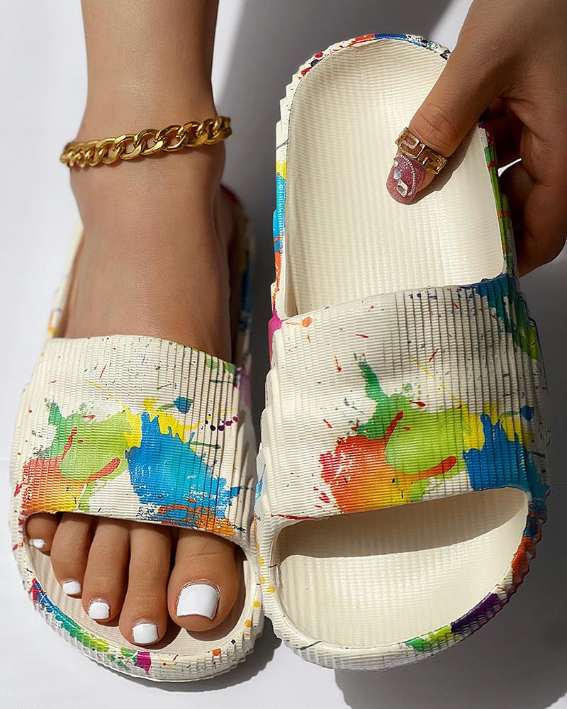 Ink Splash Print Platform Beach Slippers