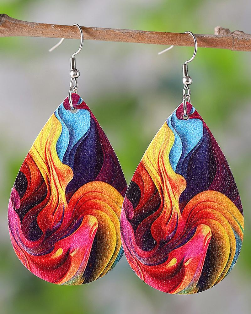 1Pair Vintage Painting Print Flag Water Drop Earrings