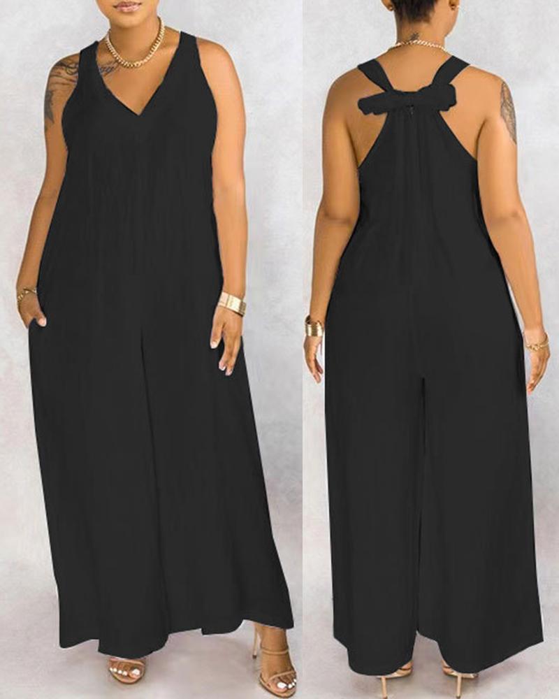Tied Detail Sleeveless Wide Leg Jumpsuit