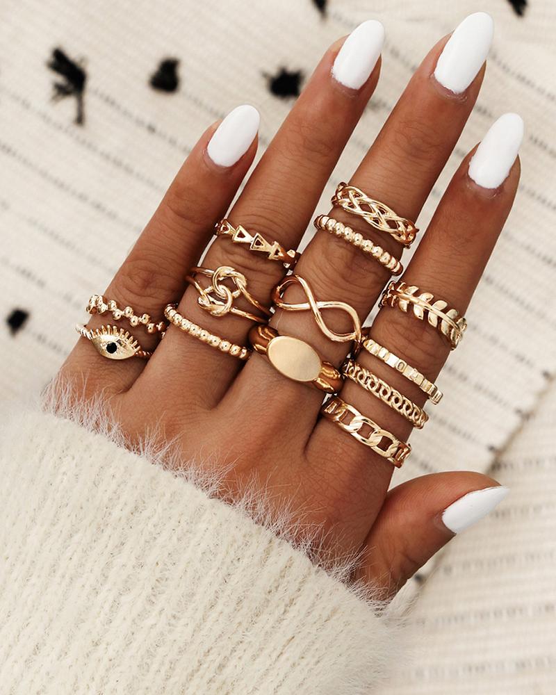 13PCS Devil Eyes & Geometry Pattern Rings Set
