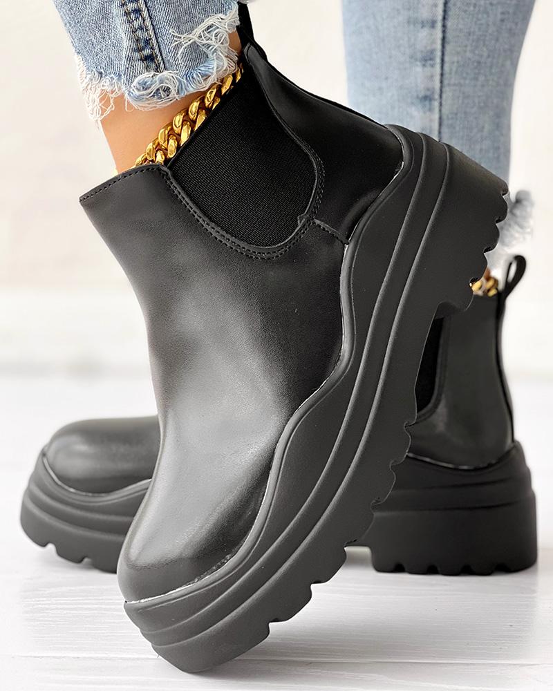 Colorblock PU Leather Platform Ankle Boots