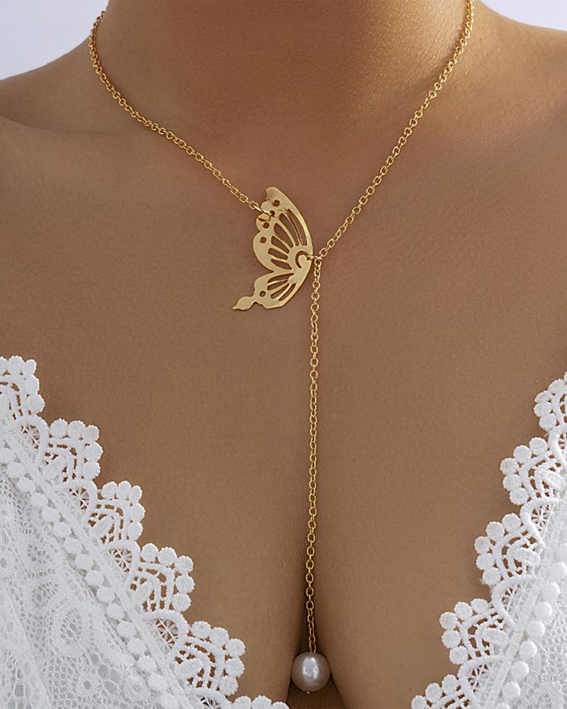 1pc Butterfly Pearl Decor Pendant Necklace
