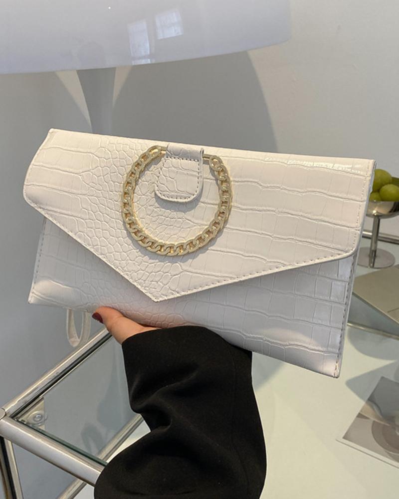 Crocodile Chain Decor Magnetic Flap Clutch Envelop Bag