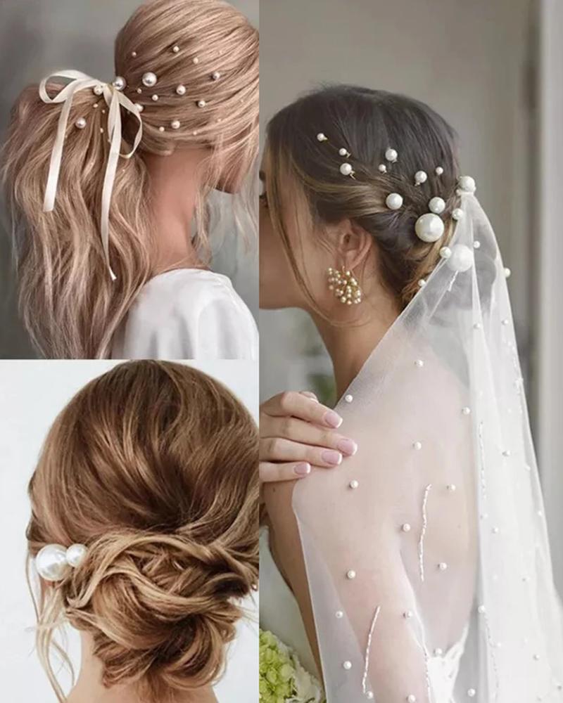 18pcs Wedding Bridal Hairpins U Shaped Rhinestone Decor Faux Pearl Snap Barrettes