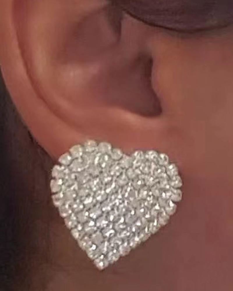 1Pair Rhinestone Heart Shaped Stud Earrings