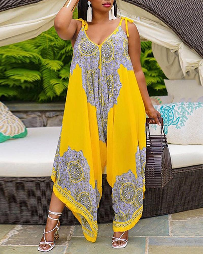 Plus Size Graphic Print Tied Detail Jumpsuit