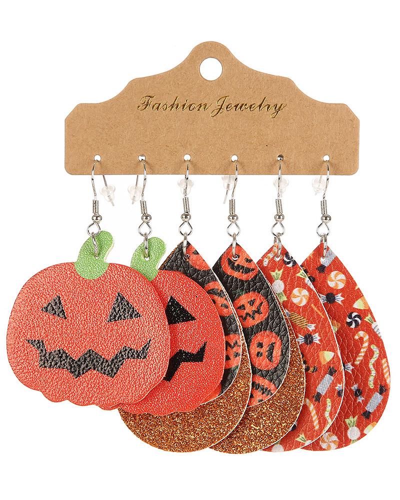 3Pairs Halloween Thanksgiving Graphic Print Drop Earrings