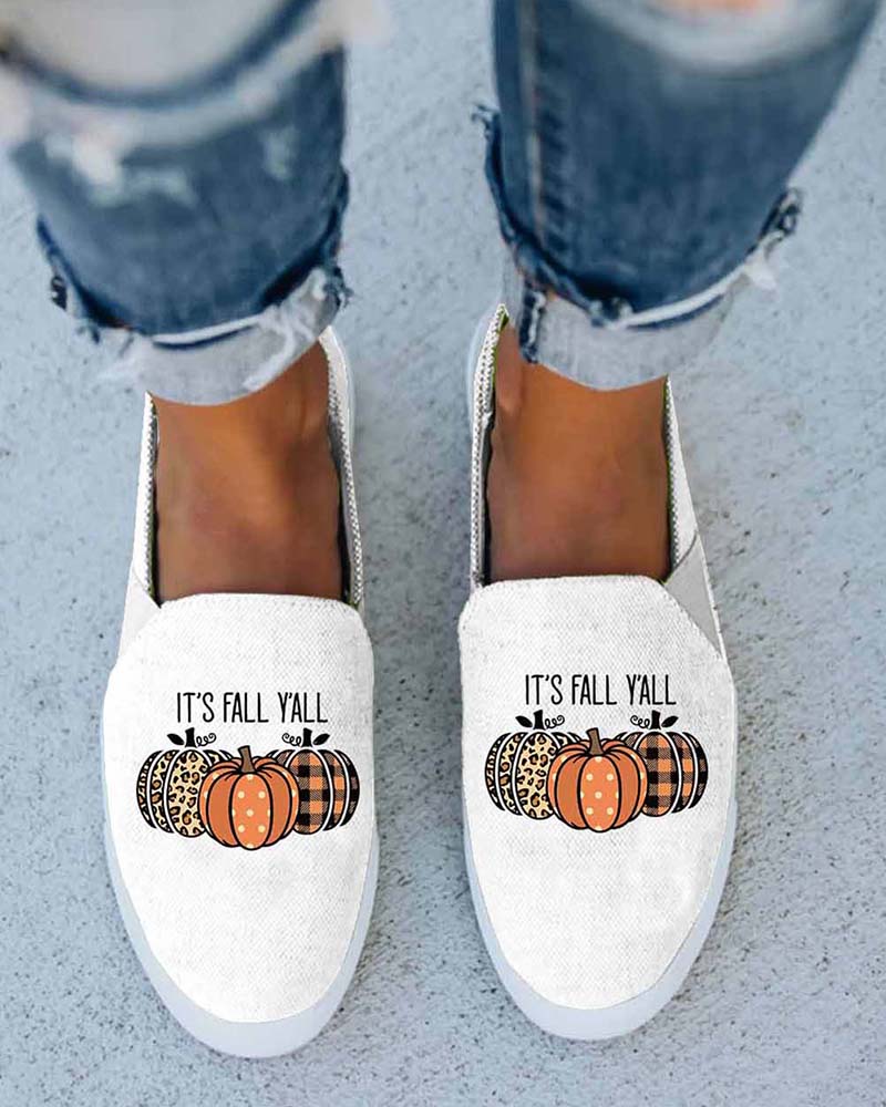 Halloween Pumpkin Letter Plaid Print Slip On Sneakers