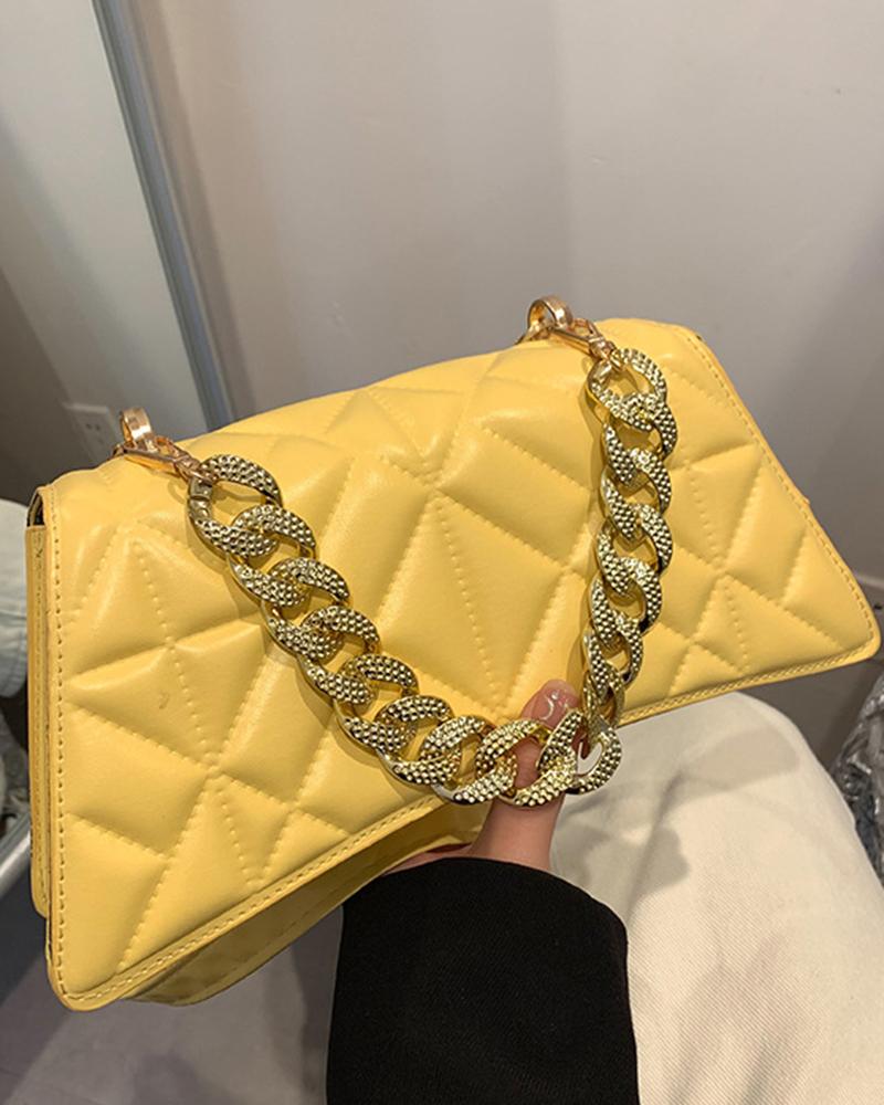 Chain Strap Zipper Design Quilted Crossbody Bag