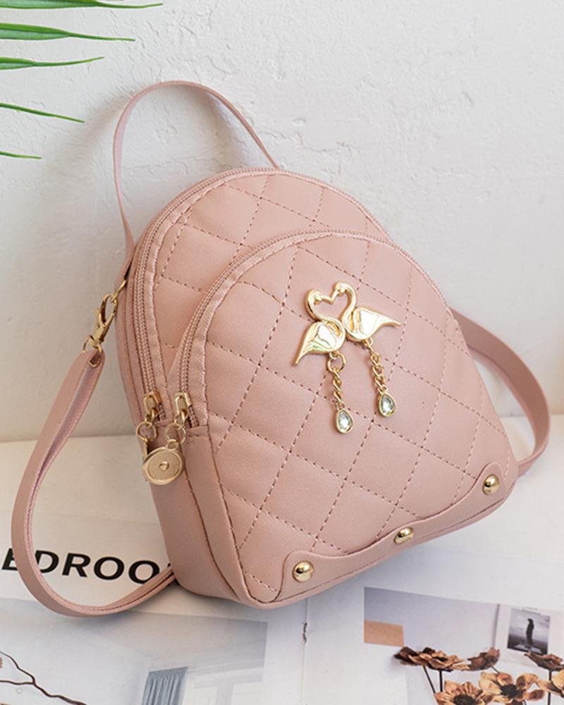 Flamingo Pattern Quilted Zipper Design Backpack Trendy School Bag