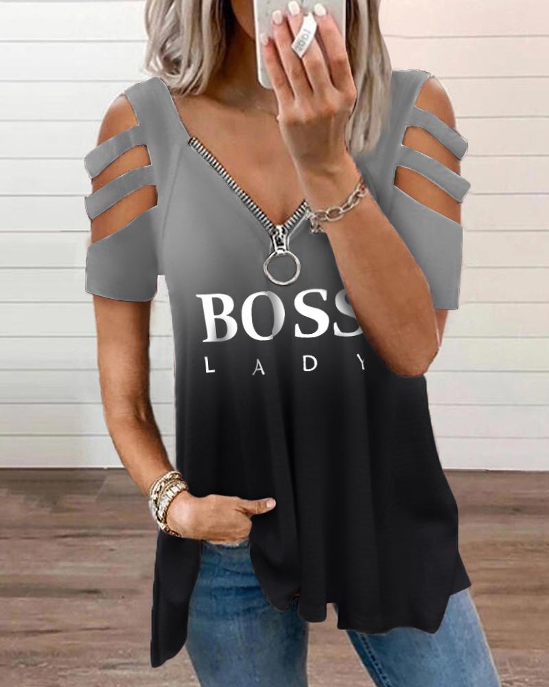 Printed Letter Blend Blouse
