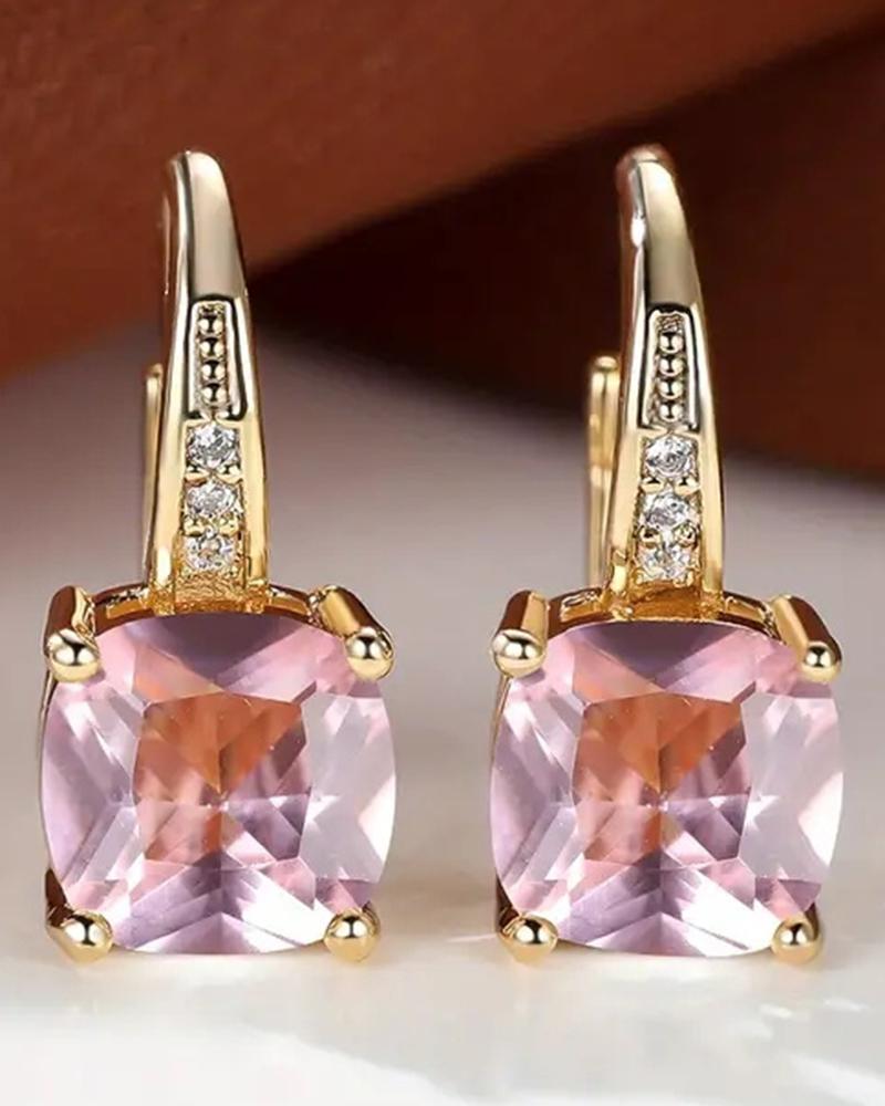 1Pair Crystal Square Stone Hoop Earrings Party Evening Jewelry