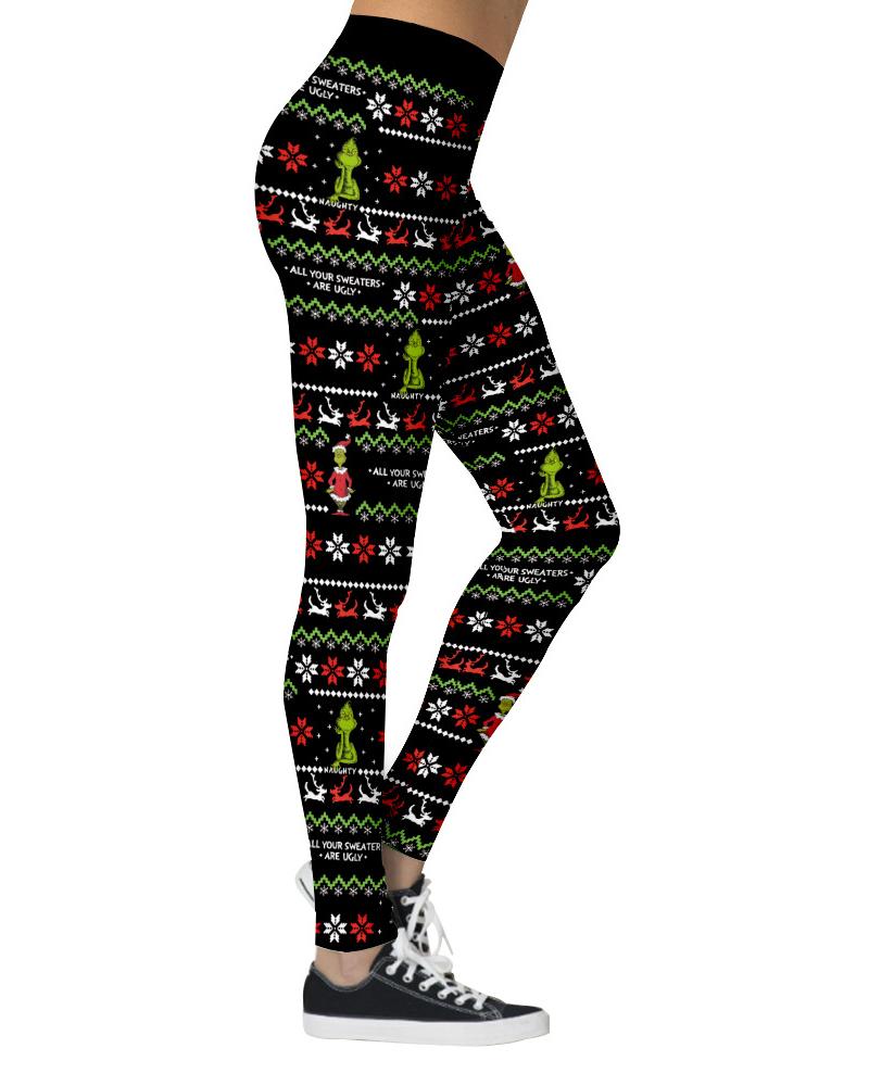 Christmas Fair Isle Pattern Print Leggings