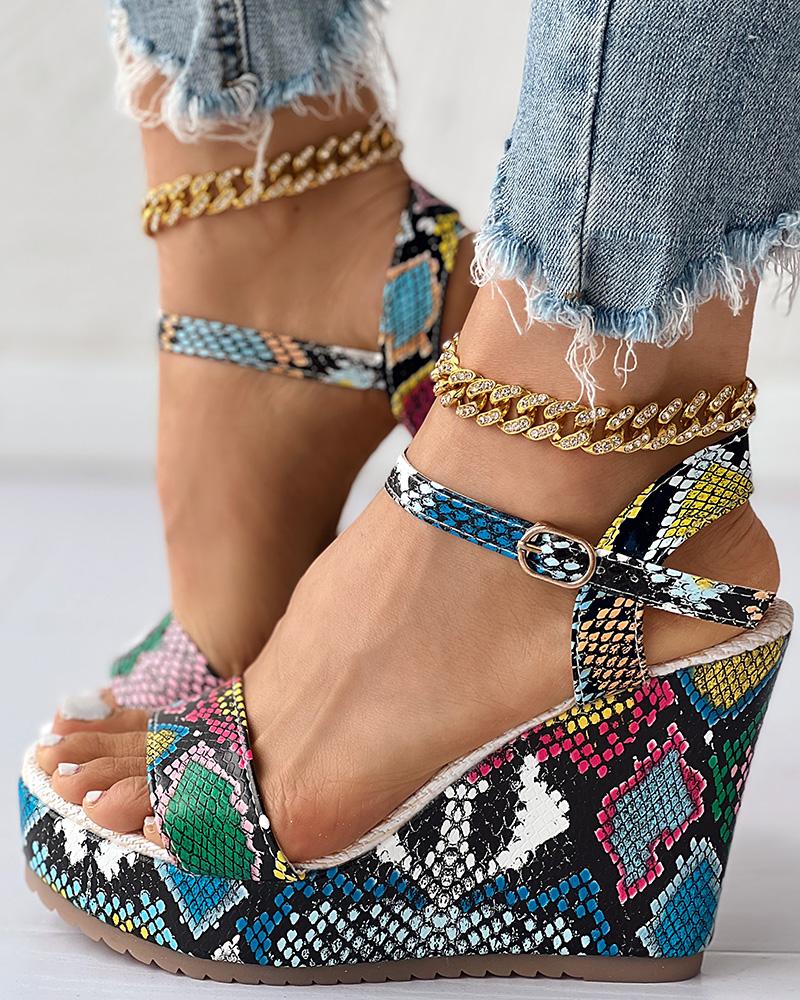 Wedges Shoes Snakeskin Ankle Strap Wedge Sandals