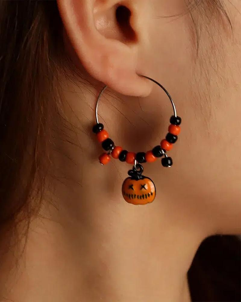 1Pair Halloween Beaded Pumpkin Hood Earrings