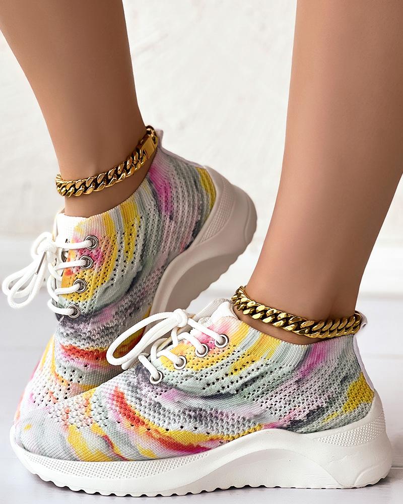 Tie Dye Print Lace-up Slip-On Breathable Sneakers