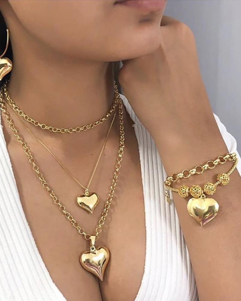 Heart Pendant Layered Chain Necklace