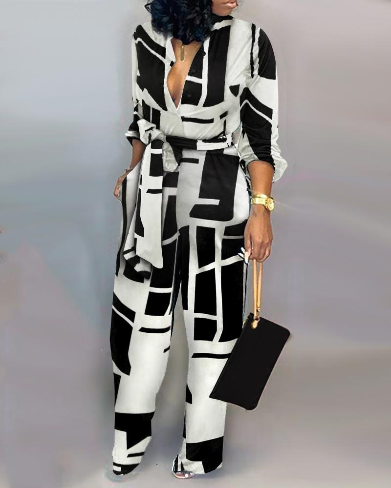 Colorblock Long Sleeve Wide Leg Jumpsuit