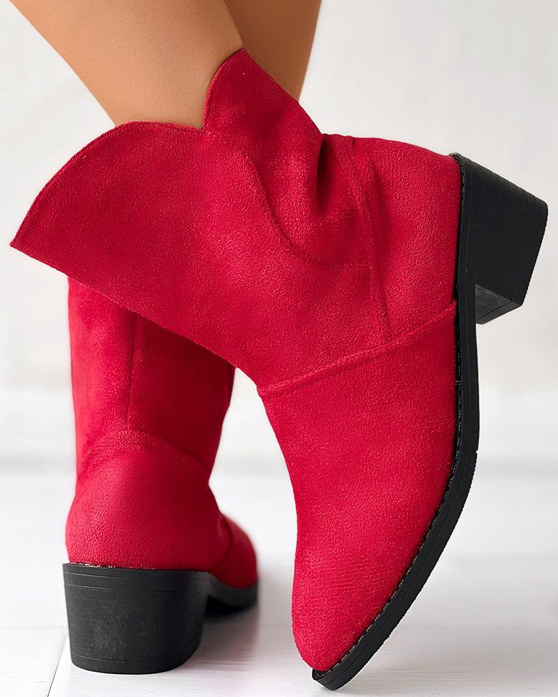 Suede Point Toe Chunky Heel Knight Boots