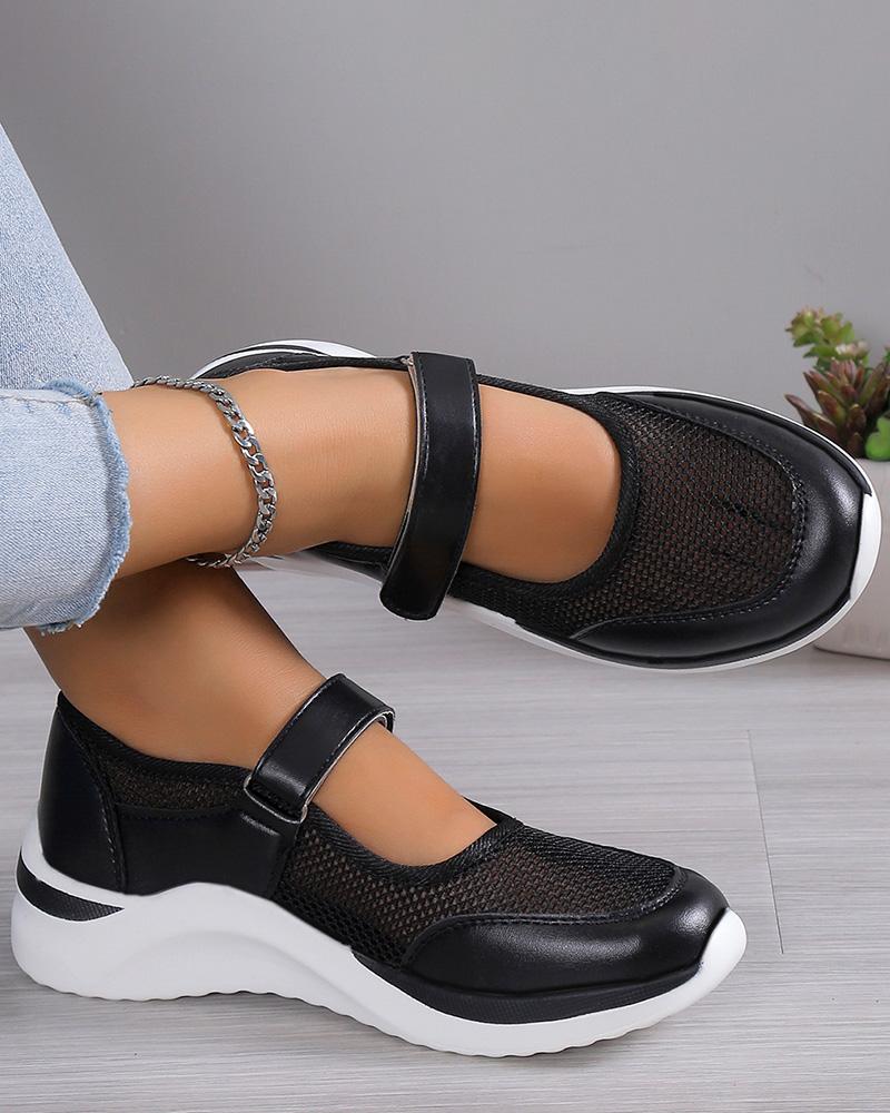 Hollow Out Velcro Wedge Slip-On