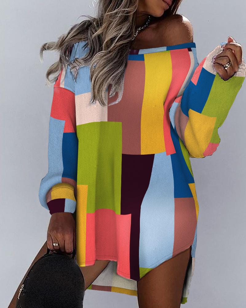 Geometric Print Long Sleeve Dress