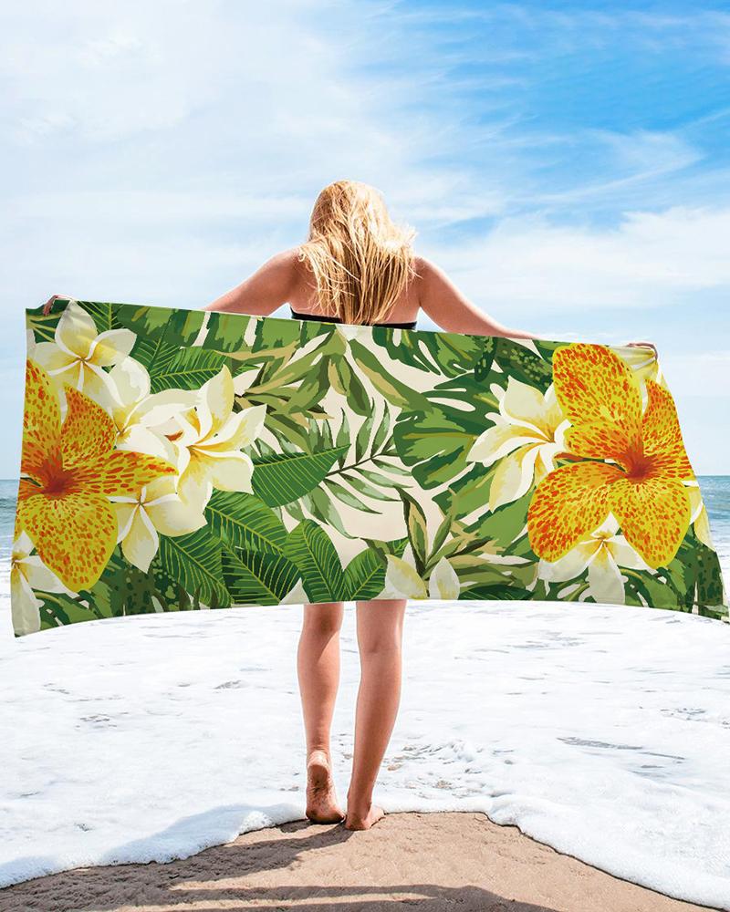 1pc Tropical Print Large Beach Blanket Bath Towel