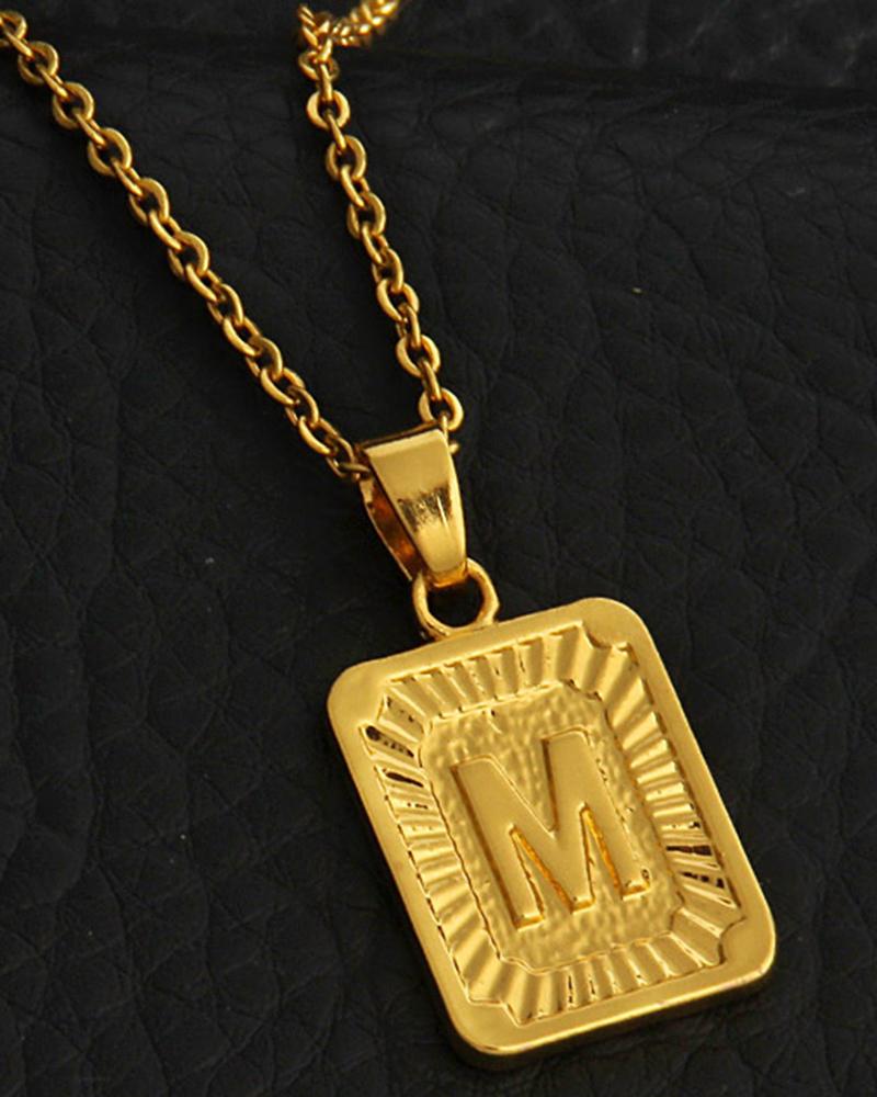 1pc Letter Embossed Square Pendant Necklace