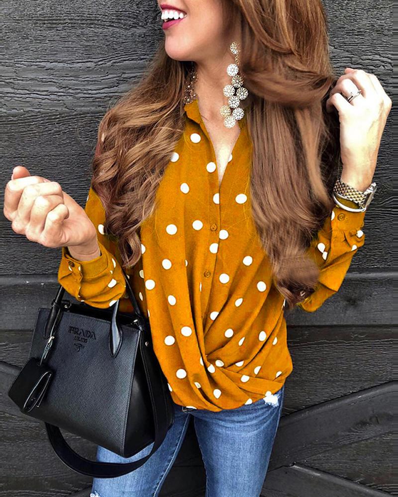 Polka Dot Button-Up Top