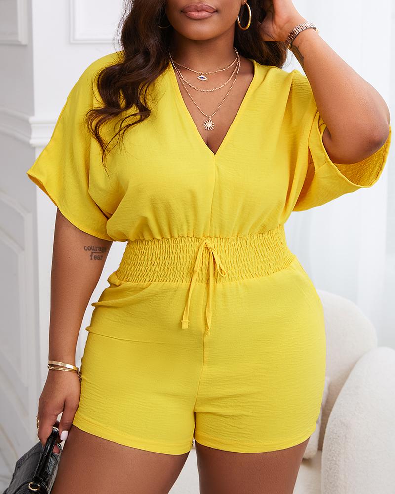 Batwing Sleeve Shirred Waist Romper