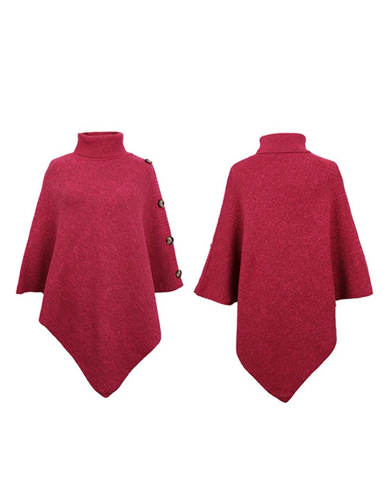Buttoned Cloak Sleeve Asymmetrical Knit Cape Sweater