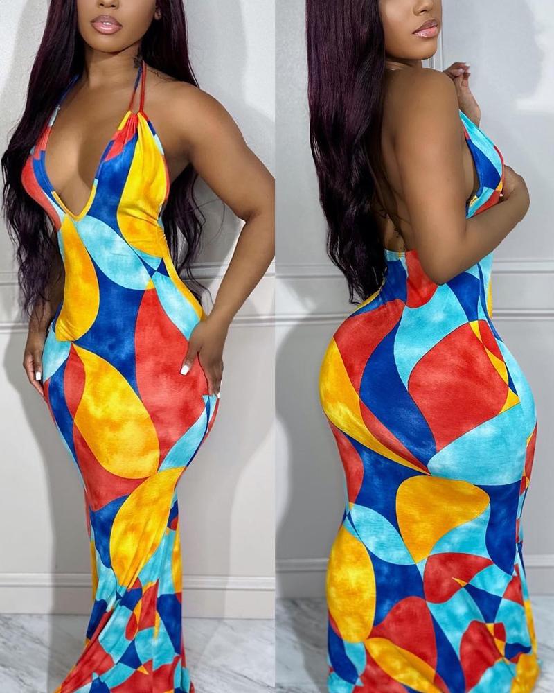 Colorblock Hater Backless Maxi Dress