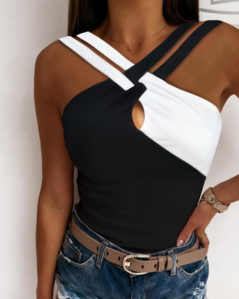 Colorblock Crisscross Halter Tank Top