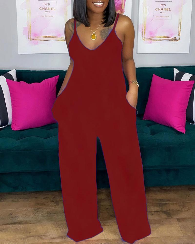 V-Neck Pocket Detail Spaghetti Strap Jumpsuit