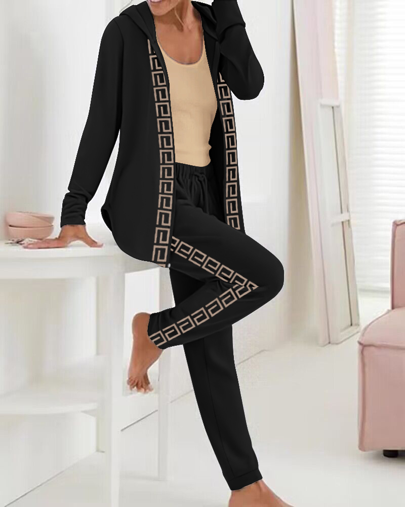Geo Tape Patch Hooded Top & Drawstring Pants Set