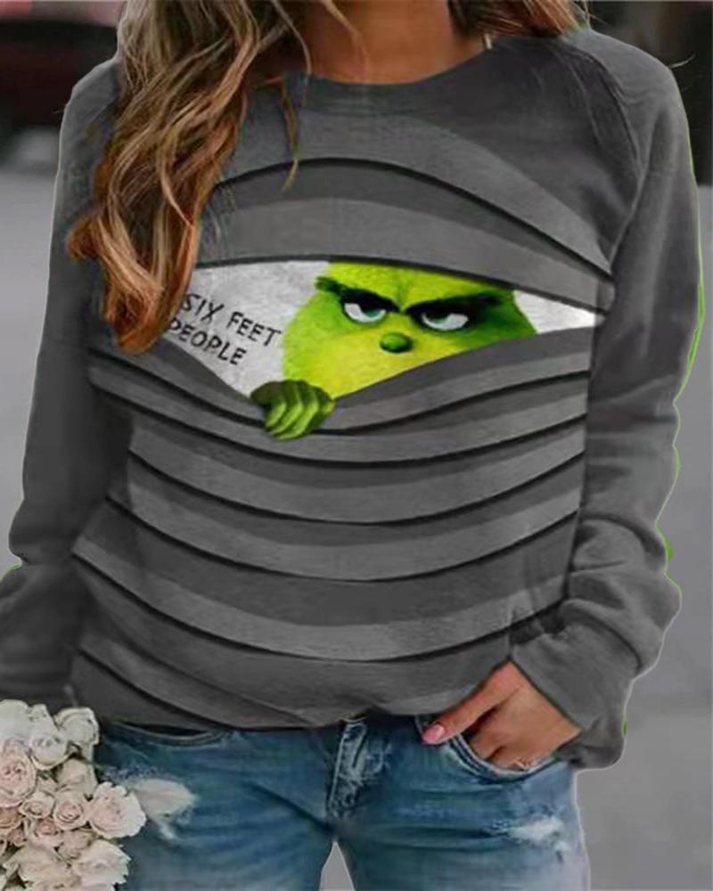 Plus Size Christmas Graphic Print Long Sleeve Casual Top