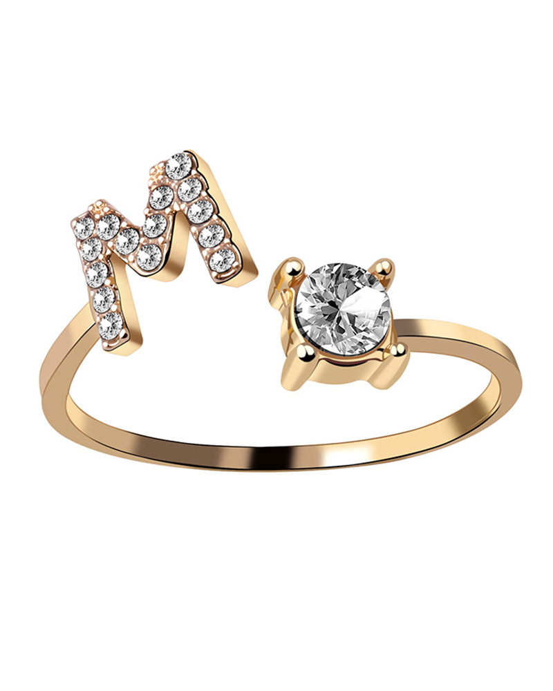 1pc Rhinestone Letter Shaped Opening Ring