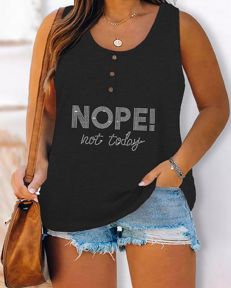  Plus Size Rheinstone Slogan Pattern Tank Top