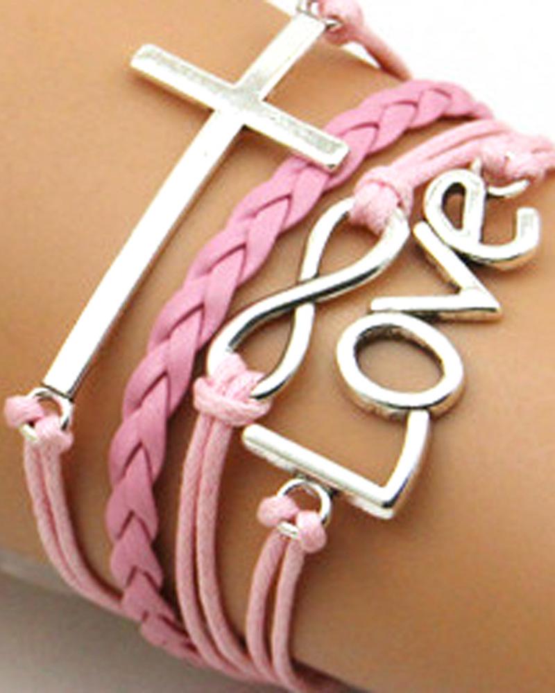 1pcs Multilayer Cross Pattern Hollow Love Letter Design Bohemian Braided Bracelet