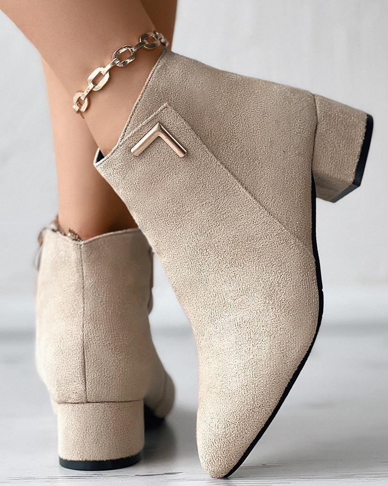 Point Toe Chunky Heel Boots