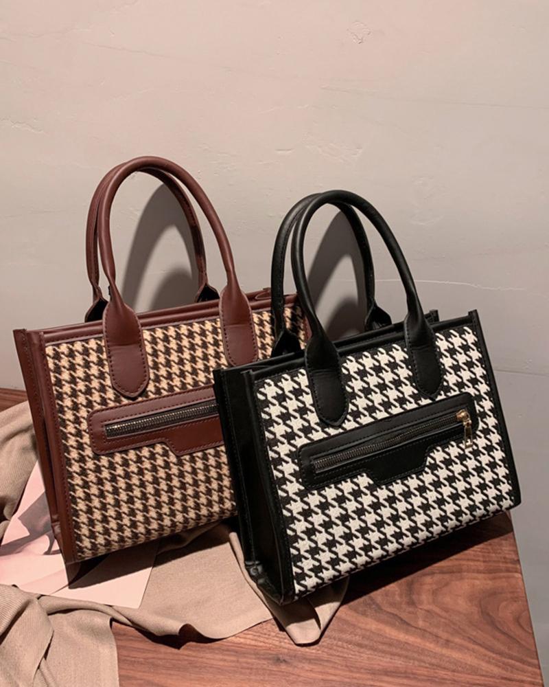 Houndstooth Zipper Design Handbag